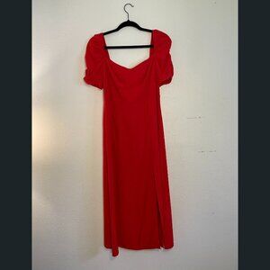 RIHOAS Red Puff Sleeve Midi Dress (Size S & M, NWT)